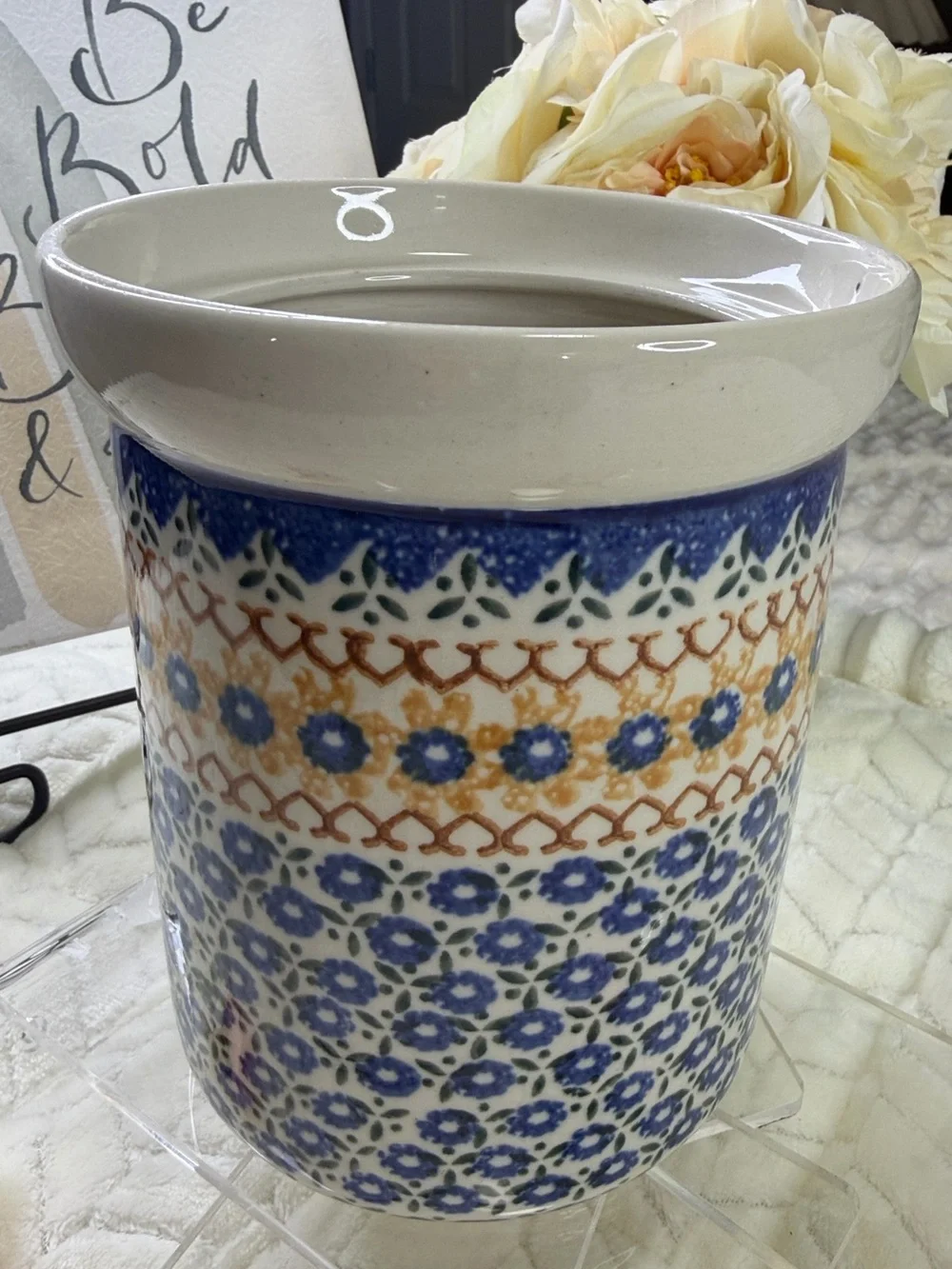 BOLESLAWIEC  Handmade Ceramic Floral Pattern Vase Utensil Jar